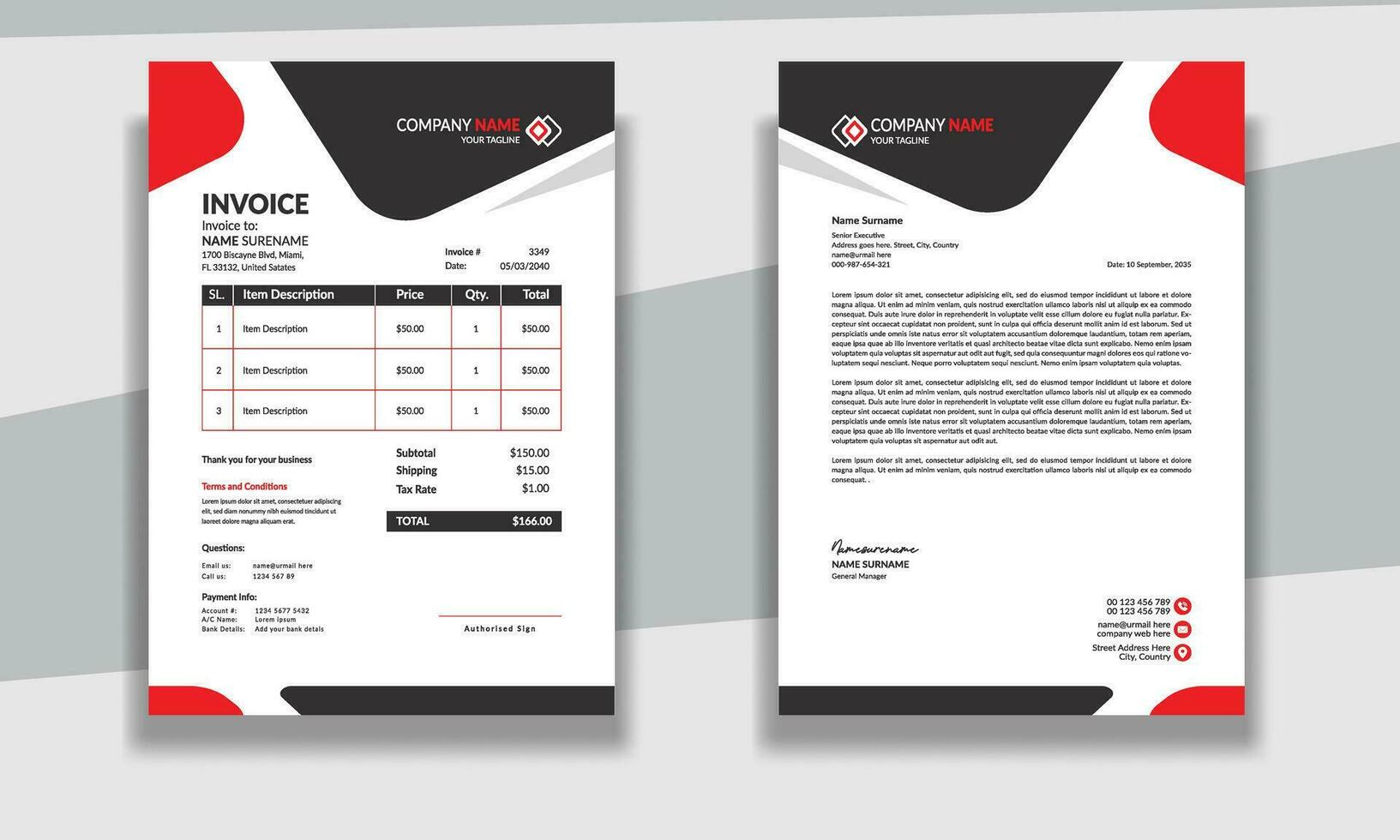 Professional Corporate modern clean Business stationery letterhead and invoice design template vector