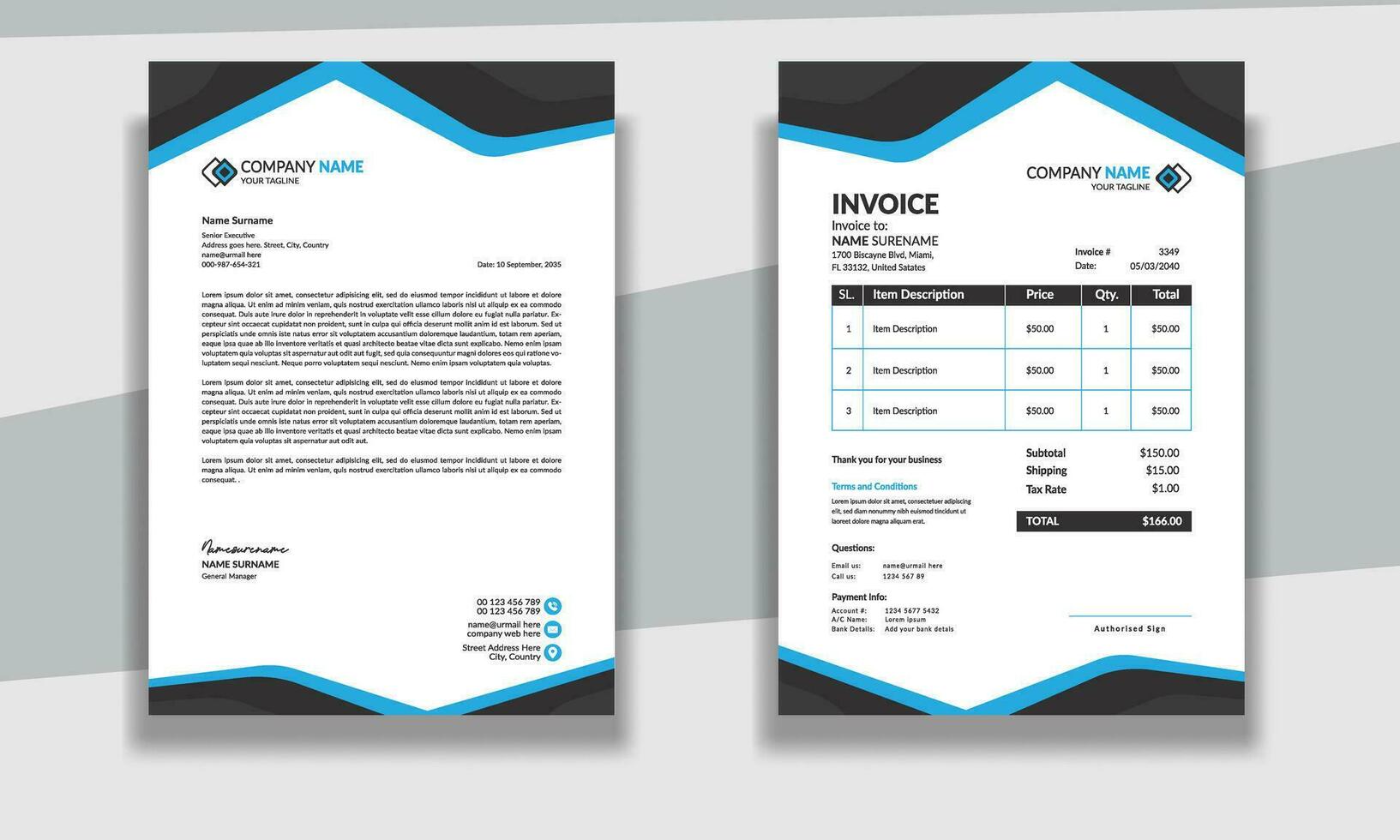 Professional Corporate modern clean Business stationery letterhead and invoice design template vector