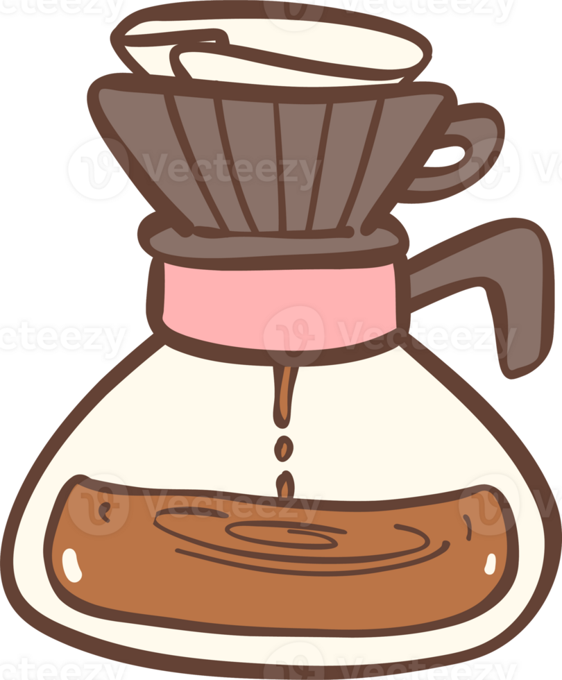 Drip coffee pour over doodle outline png