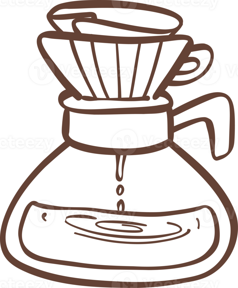cute drip coffee pour over outline doodle cartoon drawing png