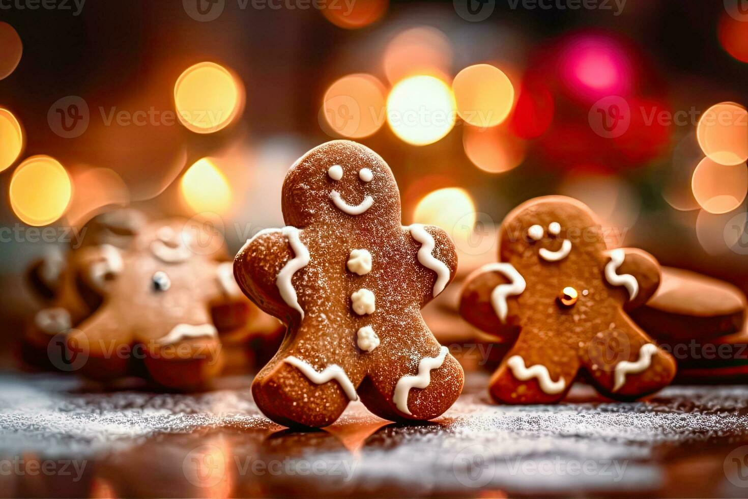 Christmas Treats Galore - Gingerbread Man with Bokeh Holiday Background - Generative AI photo