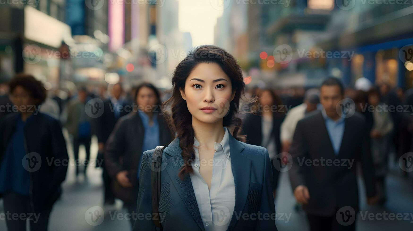 an asian business woman standing in an office. AI Generated photo