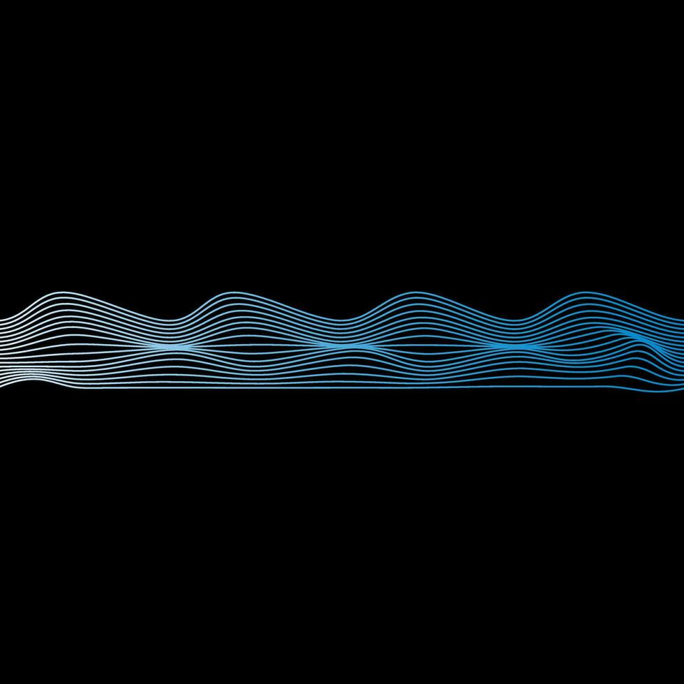 Blue gradient waves line border, template banner latest technology sound vibrations on black. Vector illustration