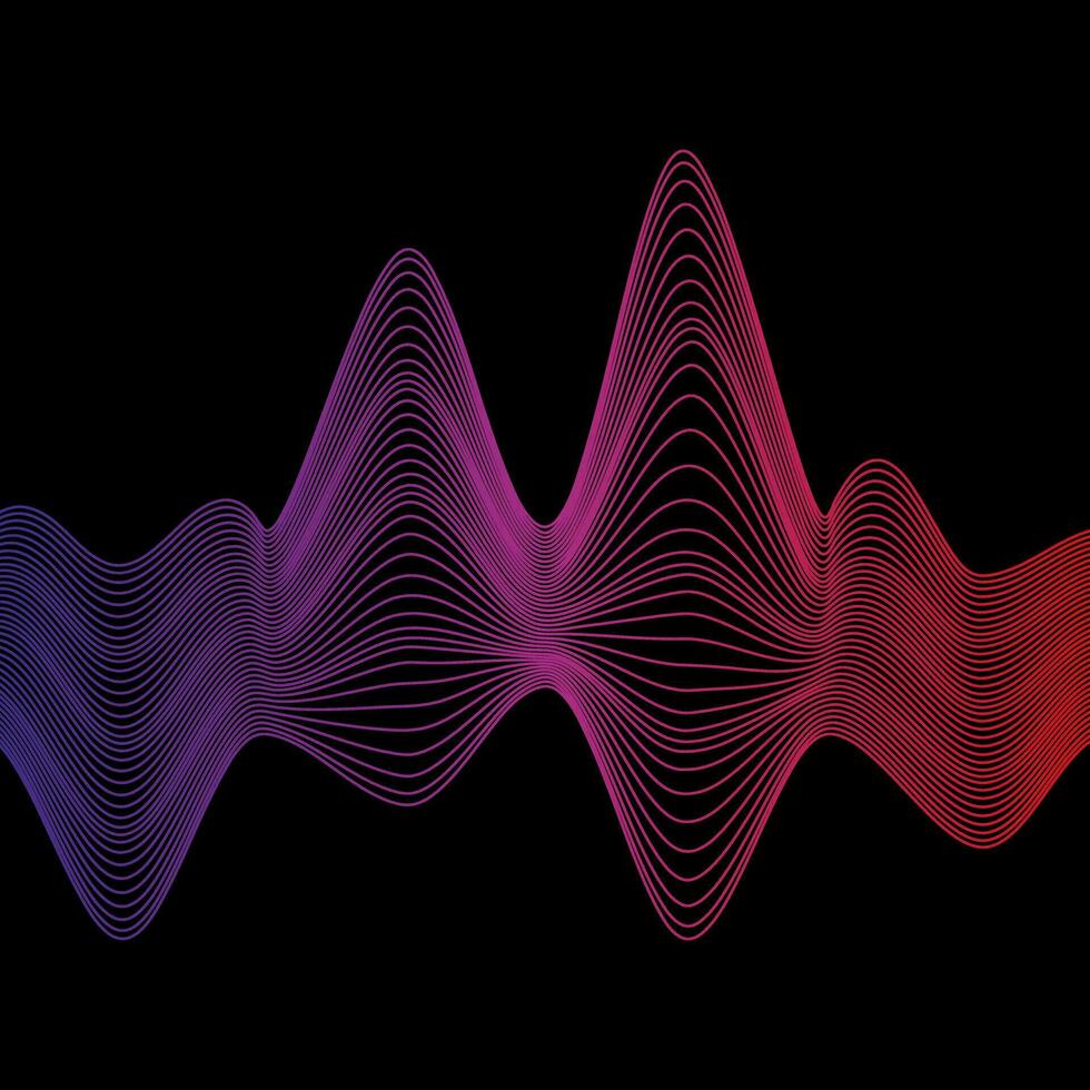 Sound wave rainbow wavy line gradients. Radio frequency. Abstract geometric shape on a black background. Vector illustration