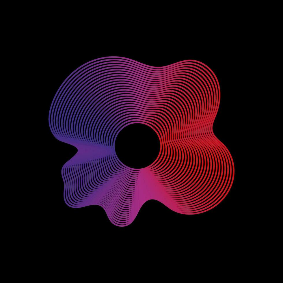 Wavy linear abstract sound wave. Neon round music sound wave for equalizer. Radial sound wave curve with light particles. Clipart of colorful radio frequency sound lines. Vector illustration
