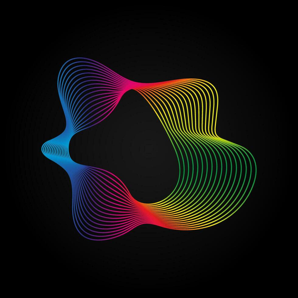 Voice music waves equalizer, Abstract wavy rainbow radio wave icon on dark. Vector sound symbol