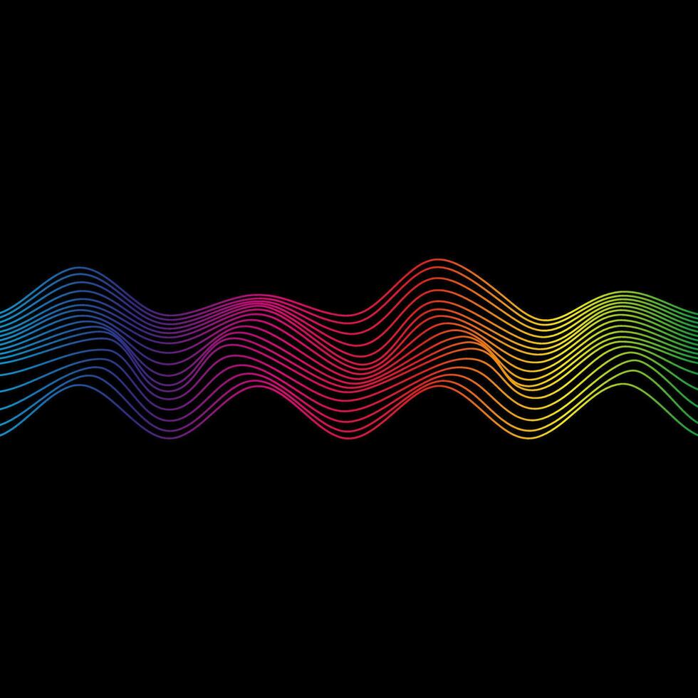 Sound wave rainbow wavy line gradients. Radio frequency. Abstract geometric shape on a black background. Vector illustration