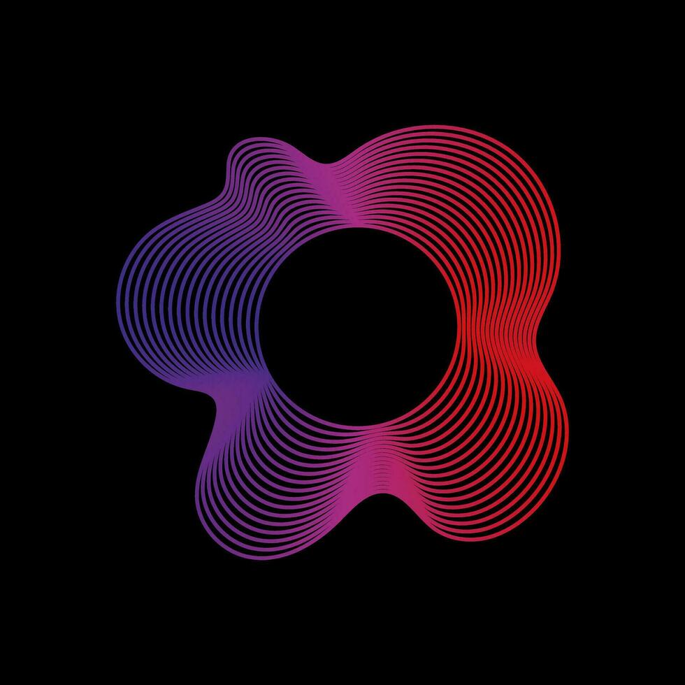 Wavy linear abstract sound wave. Neon round music sound wave for equalizer. Radial sound wave curve with light particles. Clipart of colorful radio frequency sound lines. Vector illustration