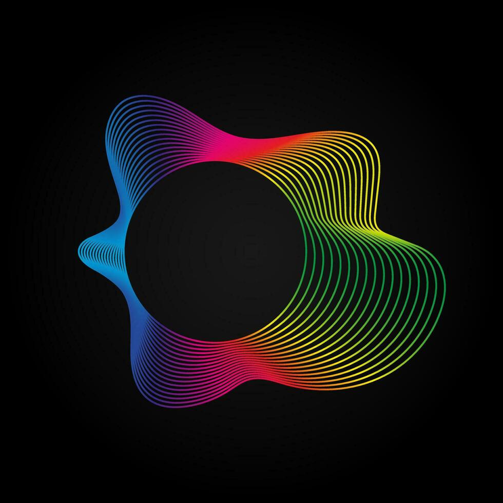 Voice music waves equalizer, Abstract wavy rainbow radio wave icon on dark. Vector sound symbol