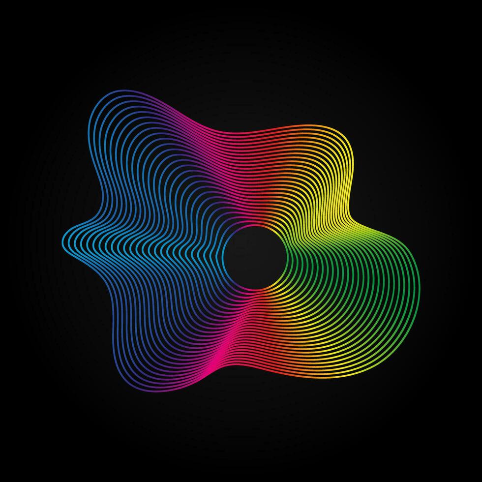 Voice music waves equalizer, Abstract wavy rainbow radio wave icon on dark. Vector sound symbol