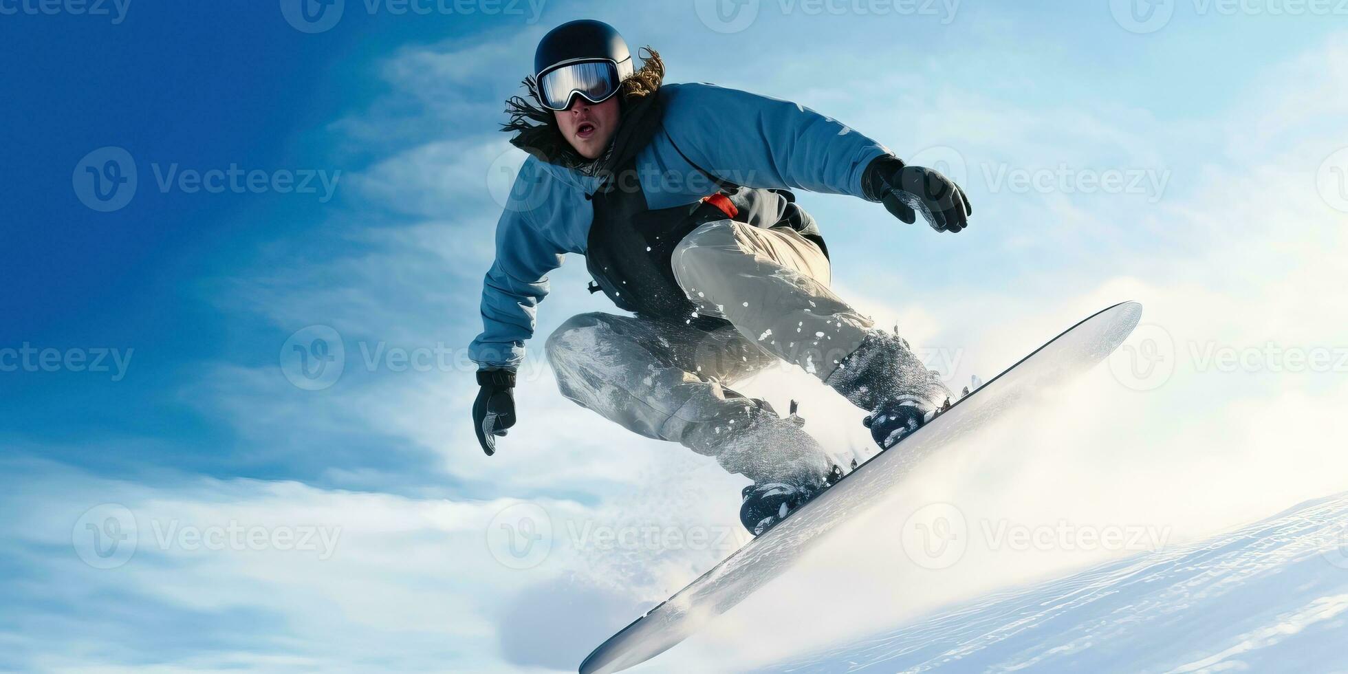 Winter Wonderland - Guy Engaged in Snowboarding Delight - Generative AI photo