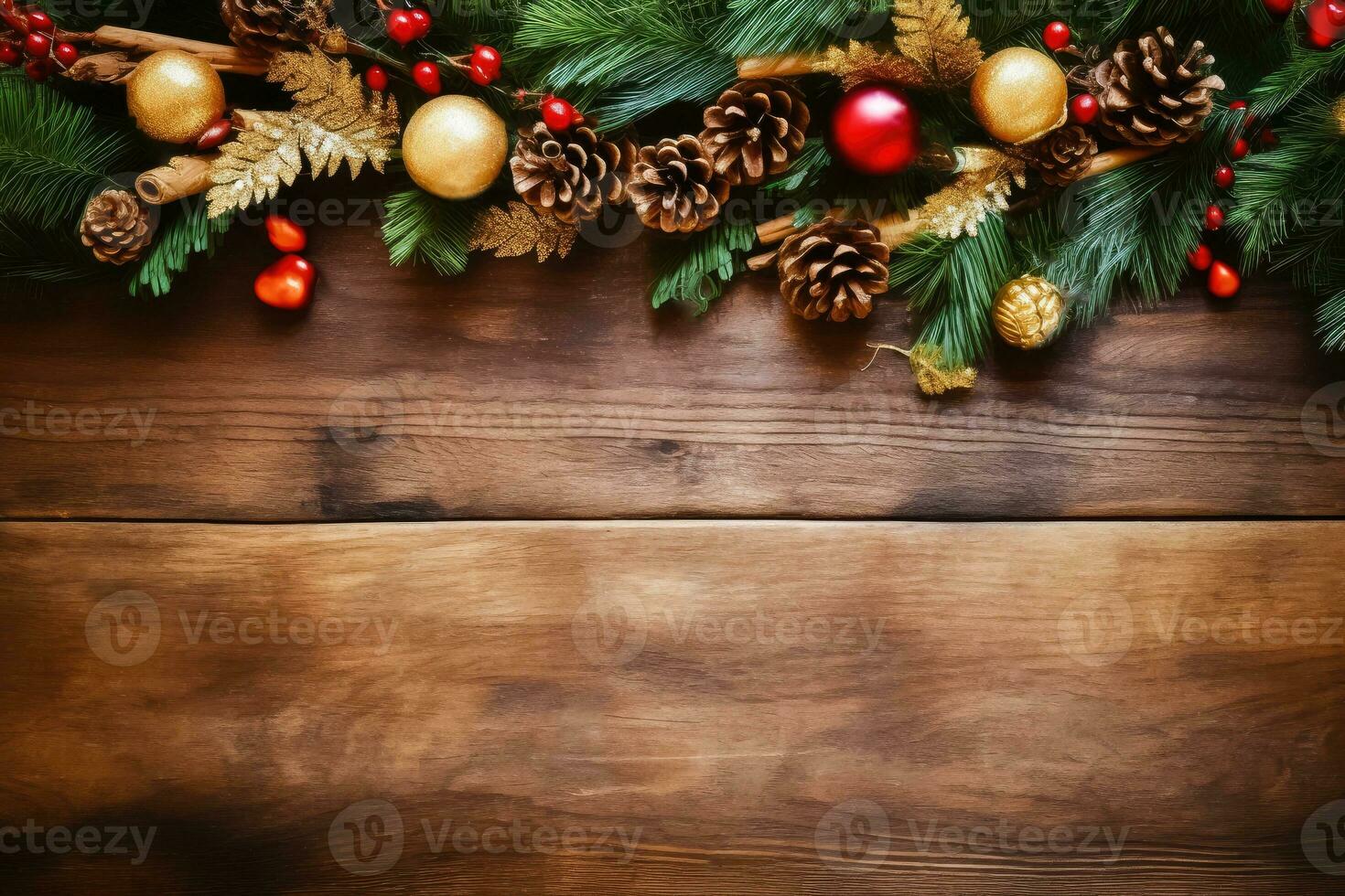 Festive Christmas Background with Tree Decorations - Generative AI photo