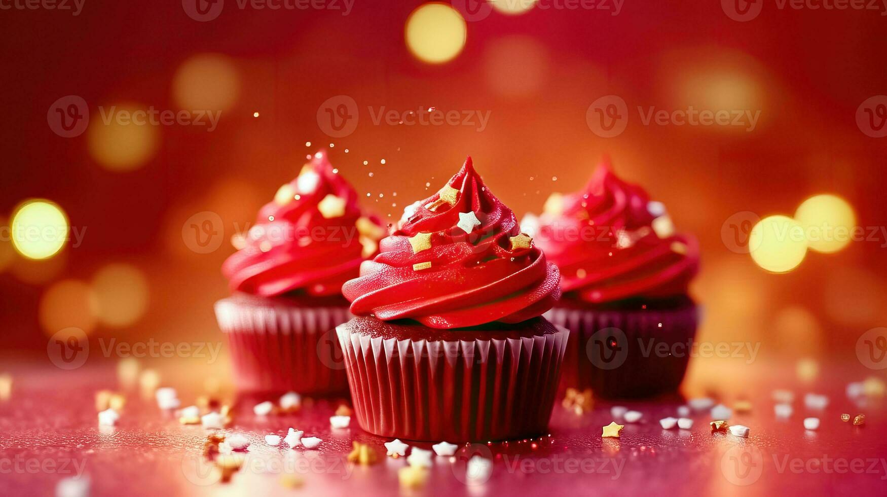 Elegant Red Velvet Cake with Blurred Bokeh Background - Generative AI photo