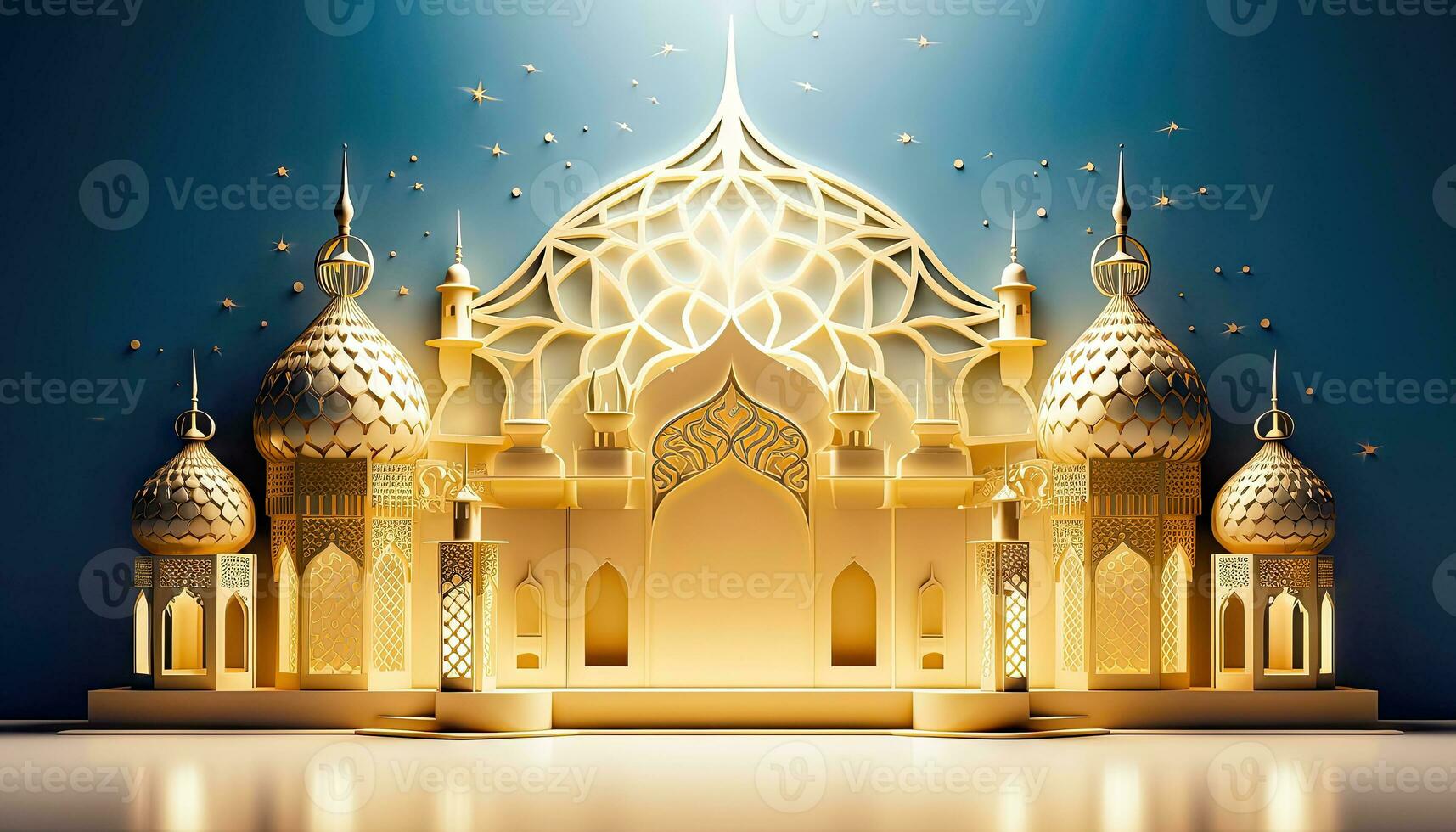 Golden Mosque and Temple for Muslim Religious Celebrations - Generative AI photo