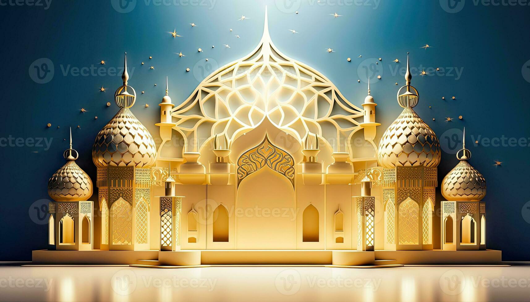 Golden Mosque and Temple for Muslim Religious Celebrations - Generative AI photo