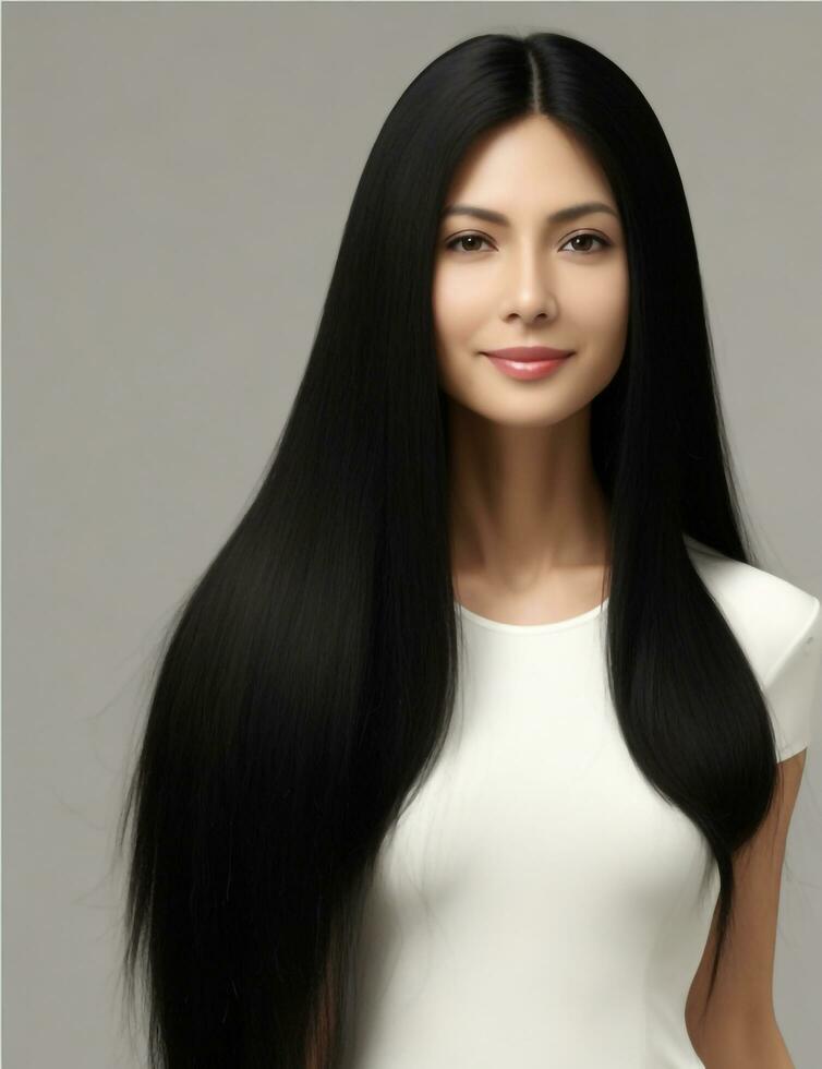 mediana altura blanco piel medio pelo negro pelo promedio construir mujer hoyuelo estrecho generativo ai foto