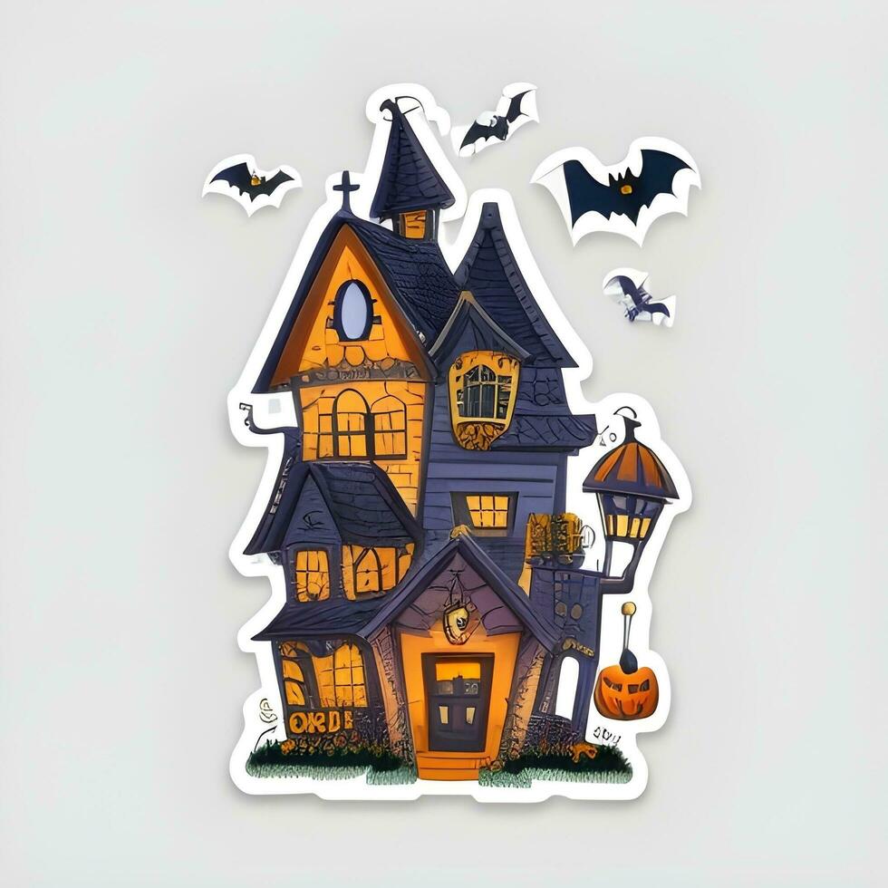 Halloween House Sticker Ai Generate photo