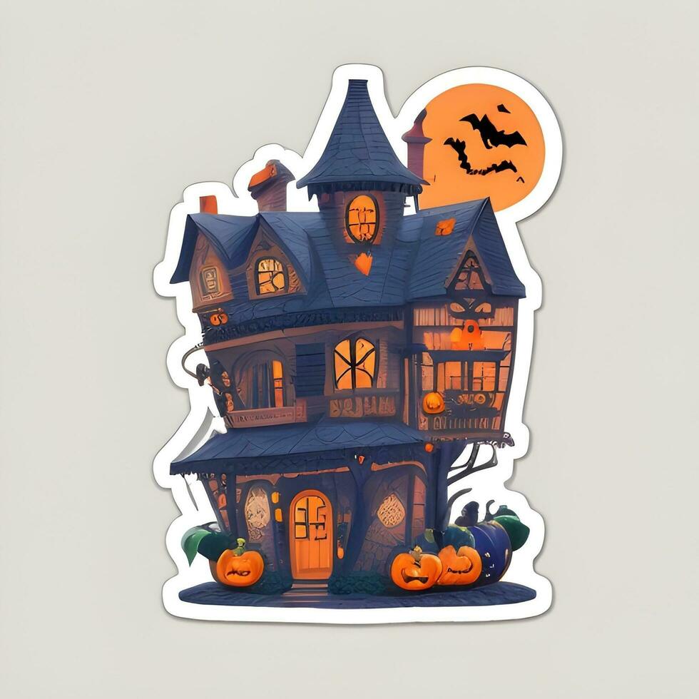 Halloween House Sticker Ai Generate photo