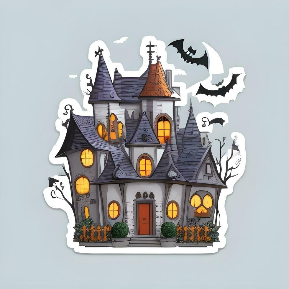 Halloween House Sticker Ai Generate photo