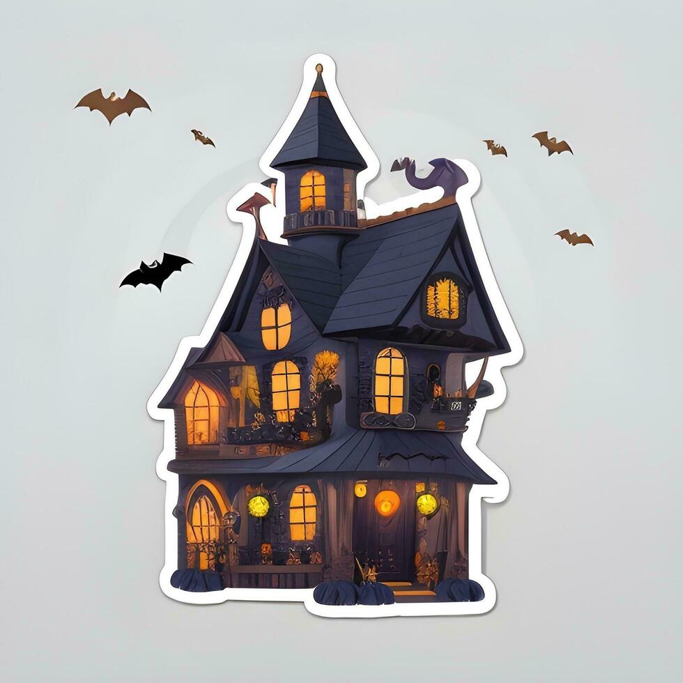 Halloween House Sticker Ai Generate photo