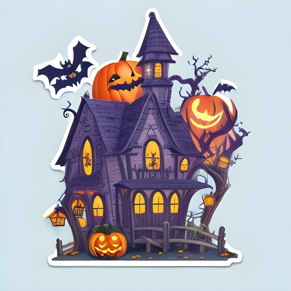 Halloween House Sticker Ai Generate photo