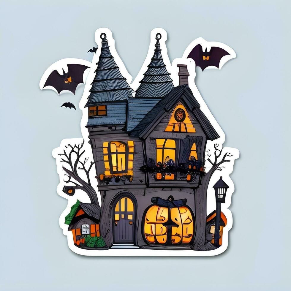 Halloween House Sticker Ai Generate photo