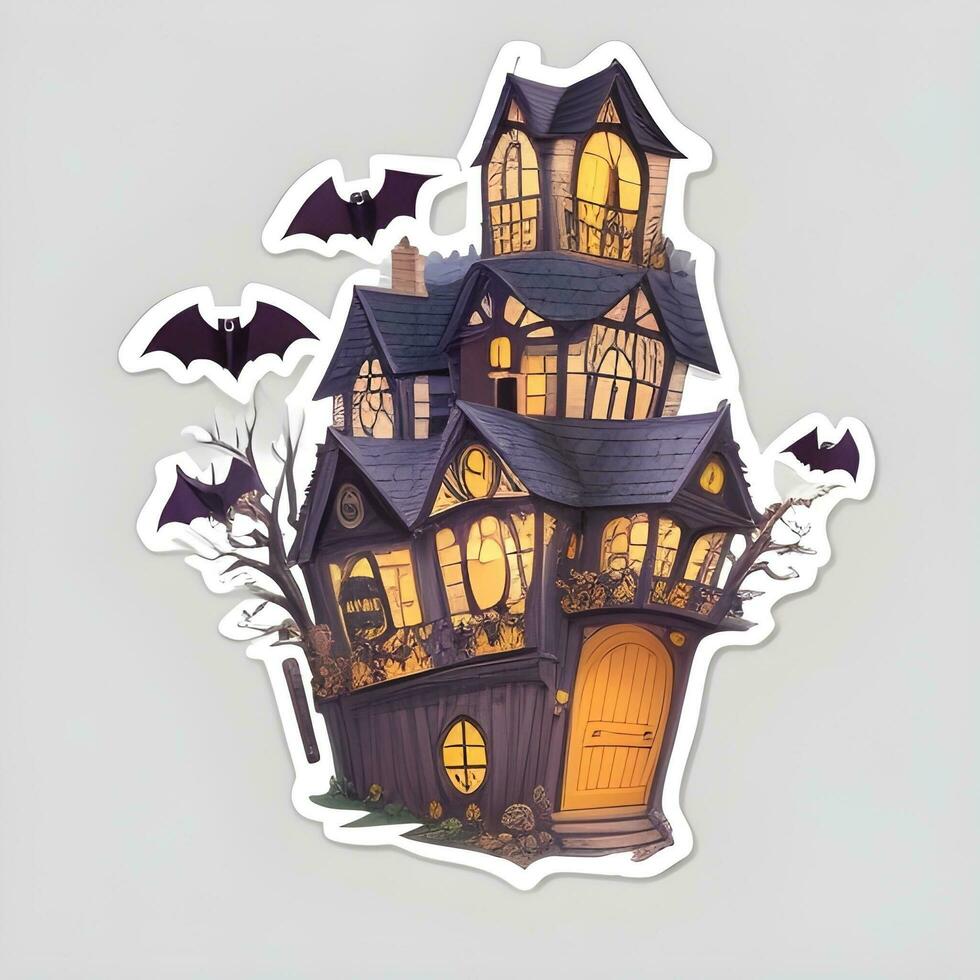 Halloween House Sticker Ai Generate photo