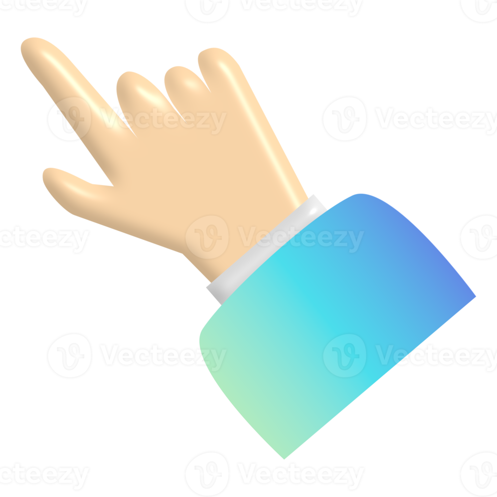 3D cartoon hand with finger pointing up isolated on transparent background. Human hand touching or pointing something. Cartoon character hand pointing up gesture. png