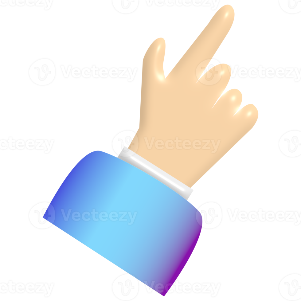 3D cartoon hand with finger pointing up isolated on transparent background. Human hand touching or pointing something. Cartoon character hand pointing up gesture. png