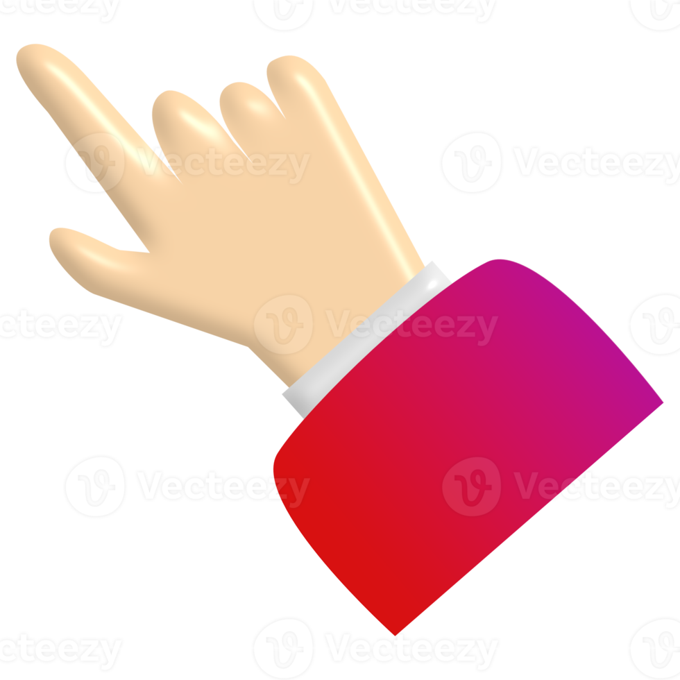 3D cartoon hand with finger pointing up isolated on transparent background. Human hand touching or pointing something. Cartoon character hand pointing up gesture. png