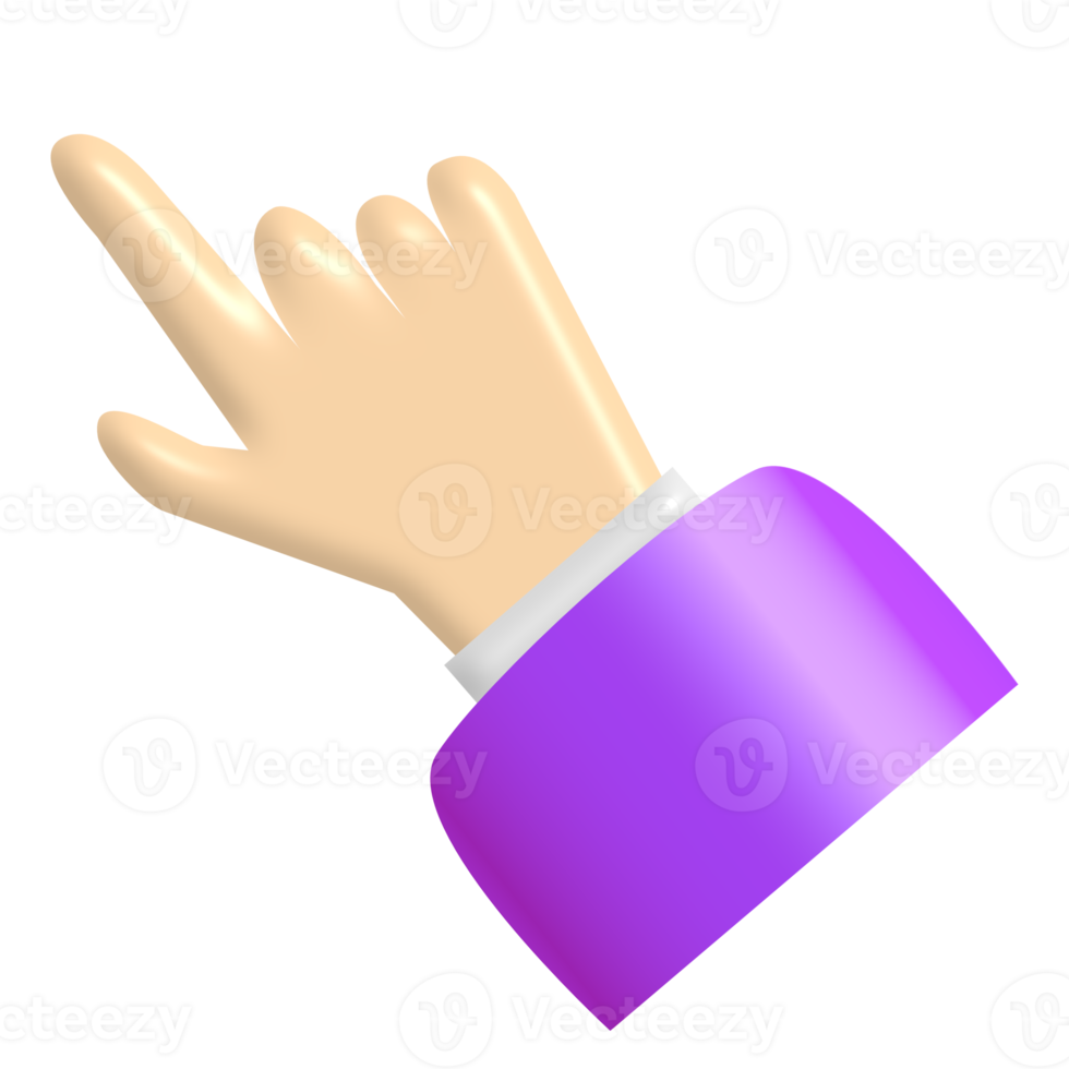 3D cartoon hand with finger pointing up isolated on transparent background. Human hand touching or pointing something. Cartoon character hand pointing up gesture. png
