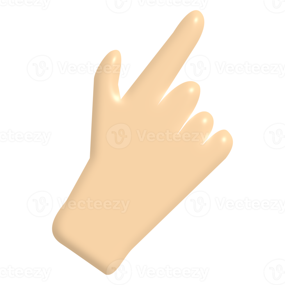 3D cartoon hand with finger pointing up isolated on transparent background. Human hand touching or pointing something. Cartoon character hand pointing up gesture. png