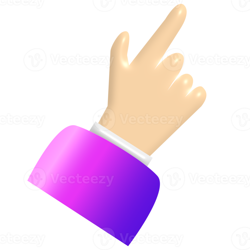 3D cartoon hand with finger pointing up isolated on transparent background. Human hand touching or pointing something. Cartoon character hand pointing up gesture. png