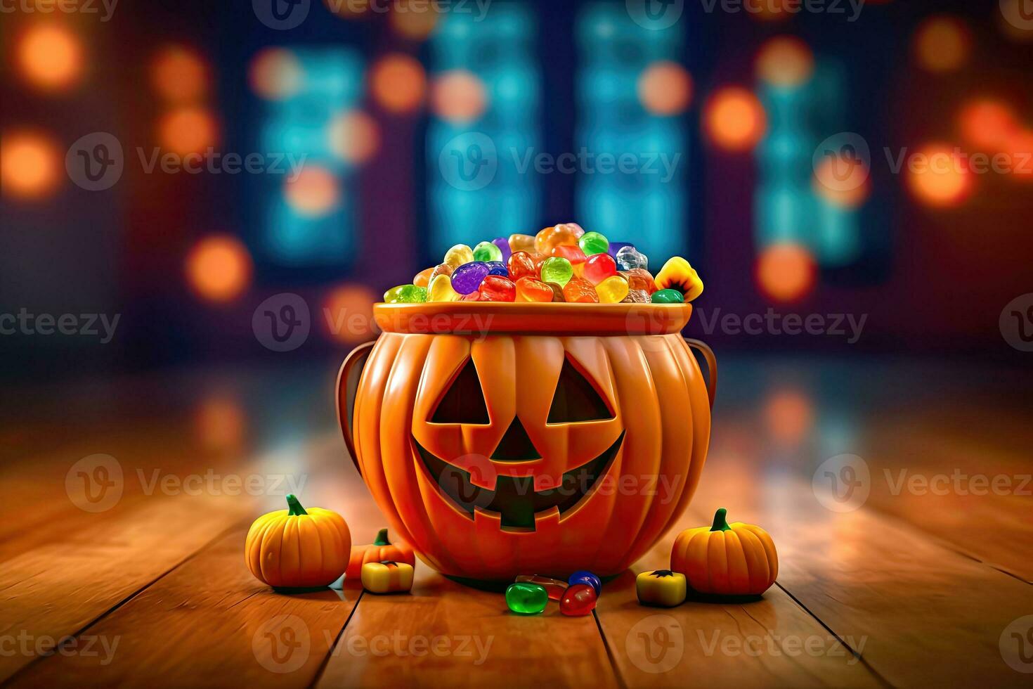 Festive Halloween Decor - Smiling Jack-o-Lantern - Generative AI photo