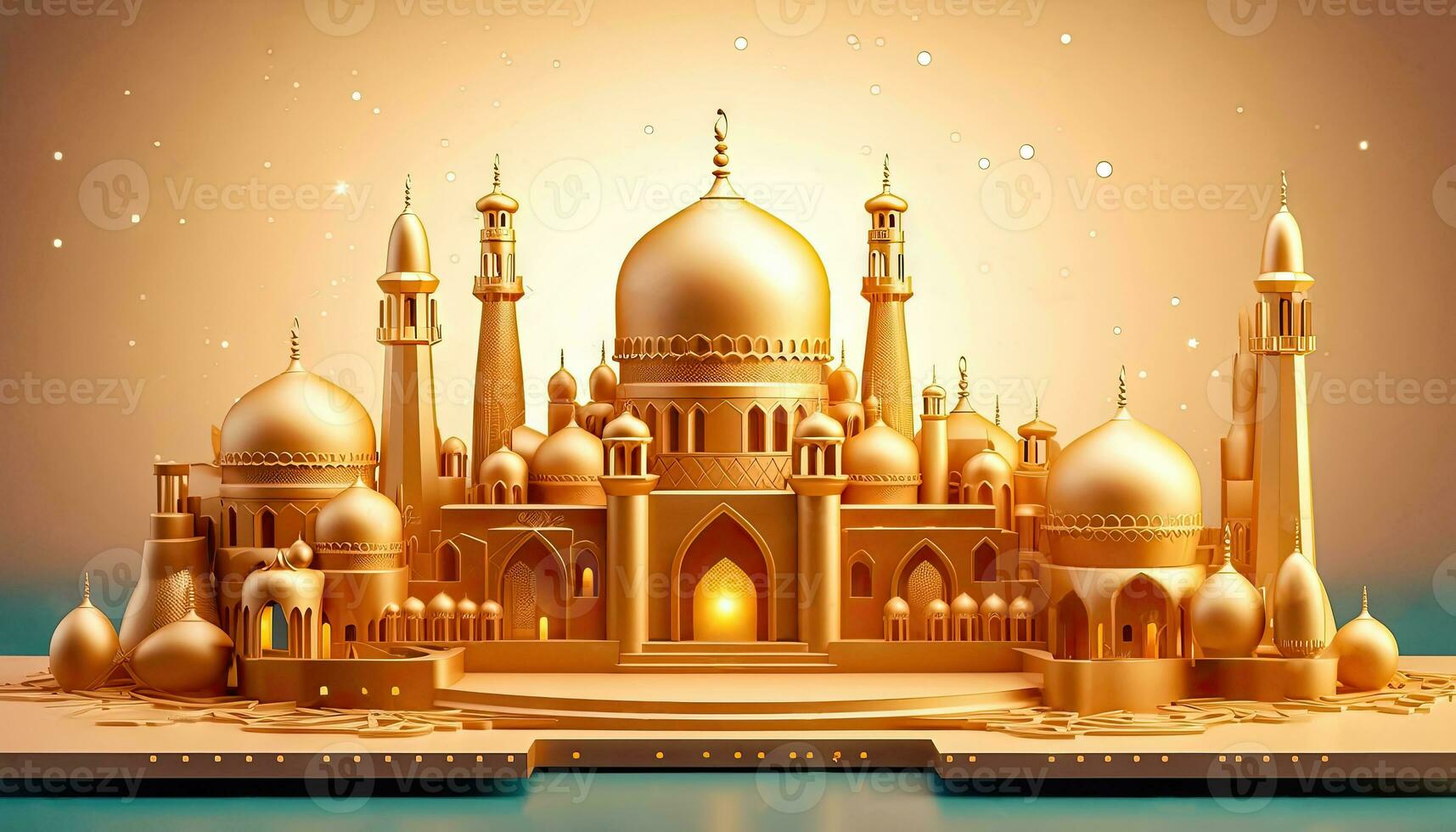 Elegant Golden Mosque and Temple for Celebrations - Generative AI photo