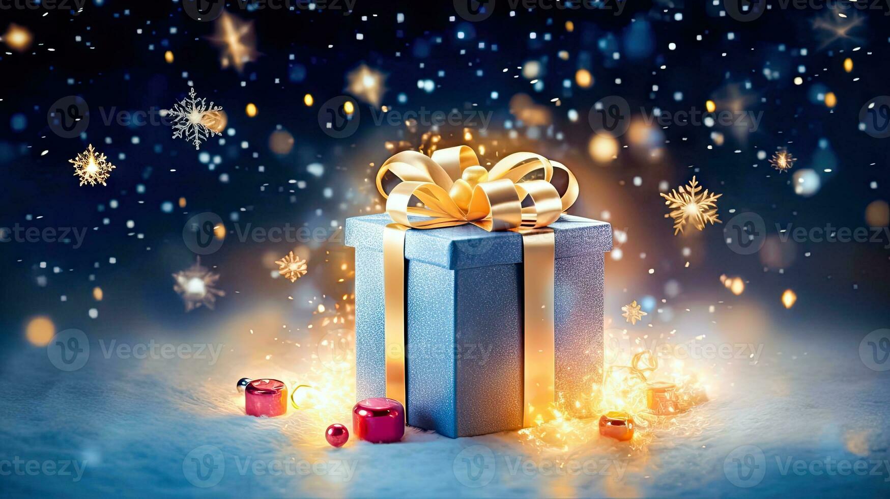 Elegantly Wrapped Gift Box on Festive Bokeh Background - Generative AI