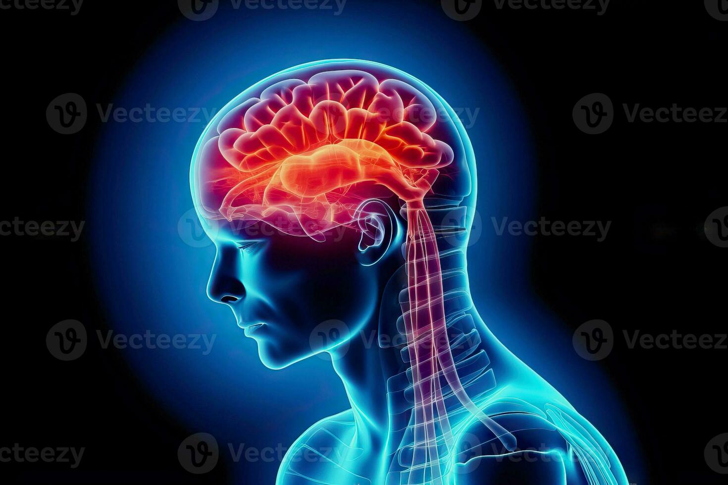 Painful Discomfort - Silhouette Depicting a Man's Headache - Generative AI photo