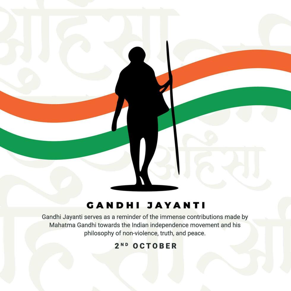 Gandhi Jayanti holiday celebration in India on the 2nd of October Social Media Post In Hindi Calligraphy, In Hindi Gandhi Jayanti and Ahinsa Satya means Birthday Of Gandhiji and Non Violence truth vector