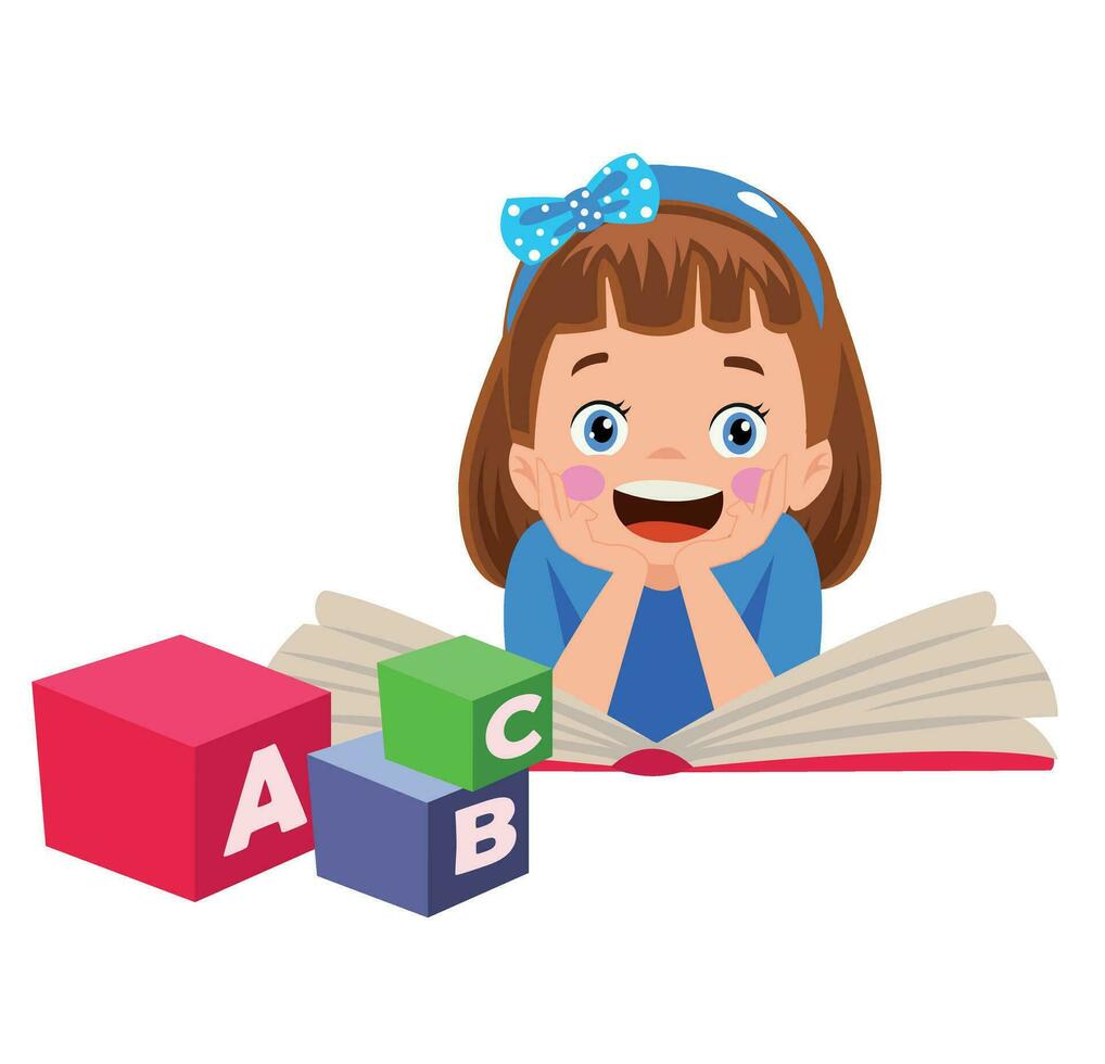 letter cubes and cute girl vector