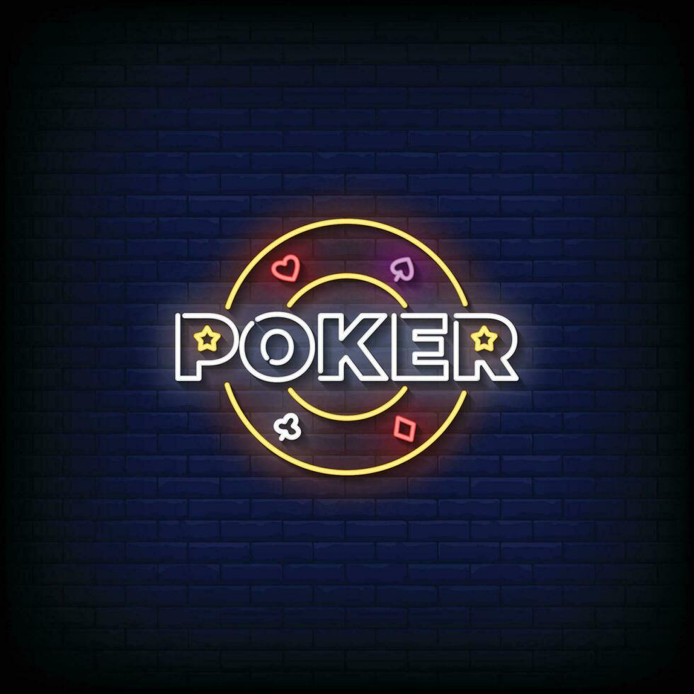 Neon Sign poker with brick wall background vector