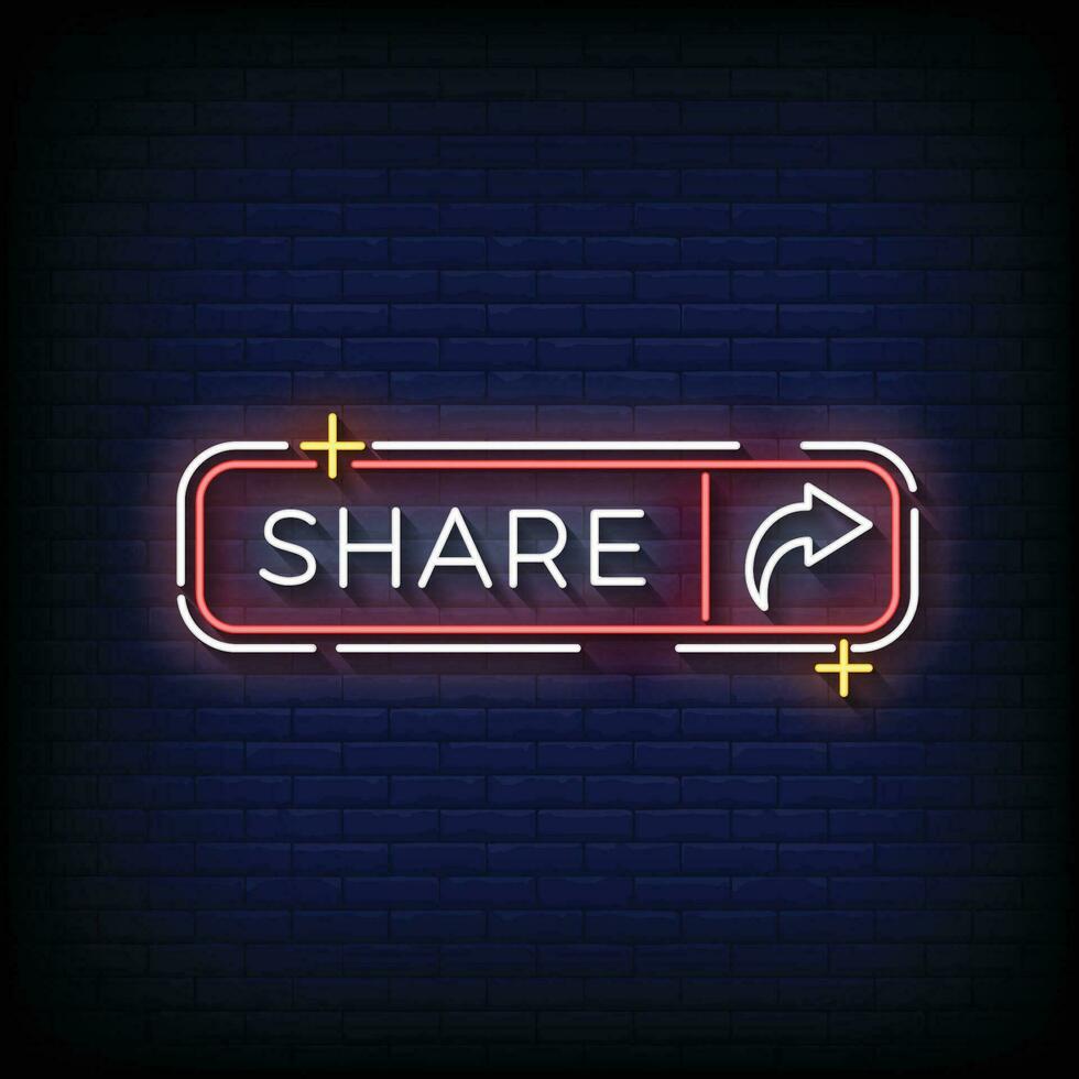 Neon Sign share with brick wall background vector