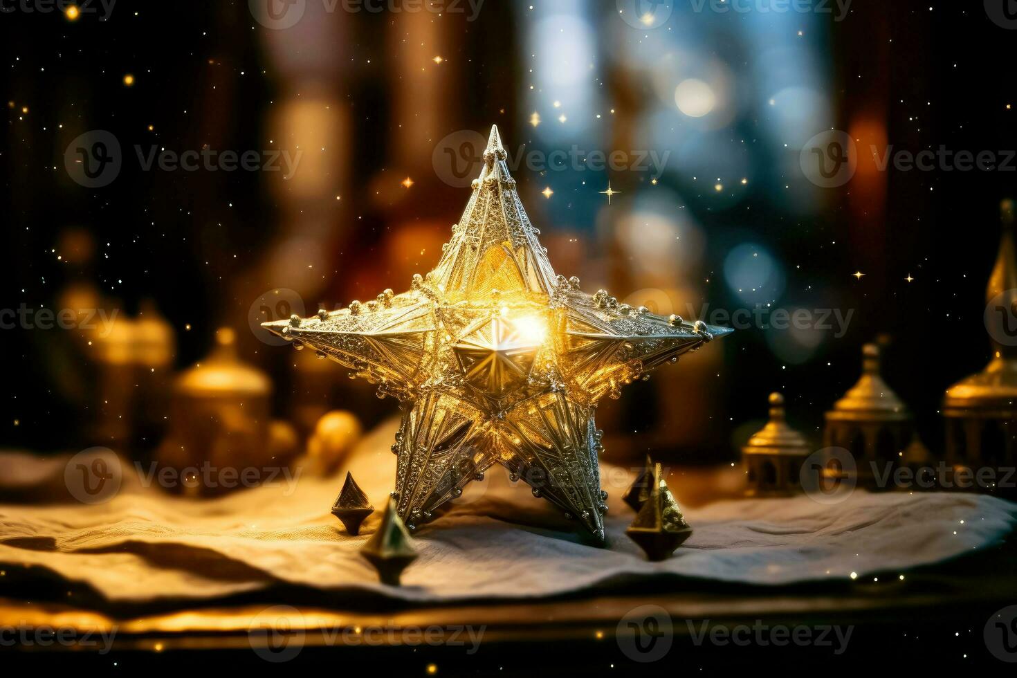 Shining Christmas Star on Festive Bokeh Backdrop - Generative AI photo