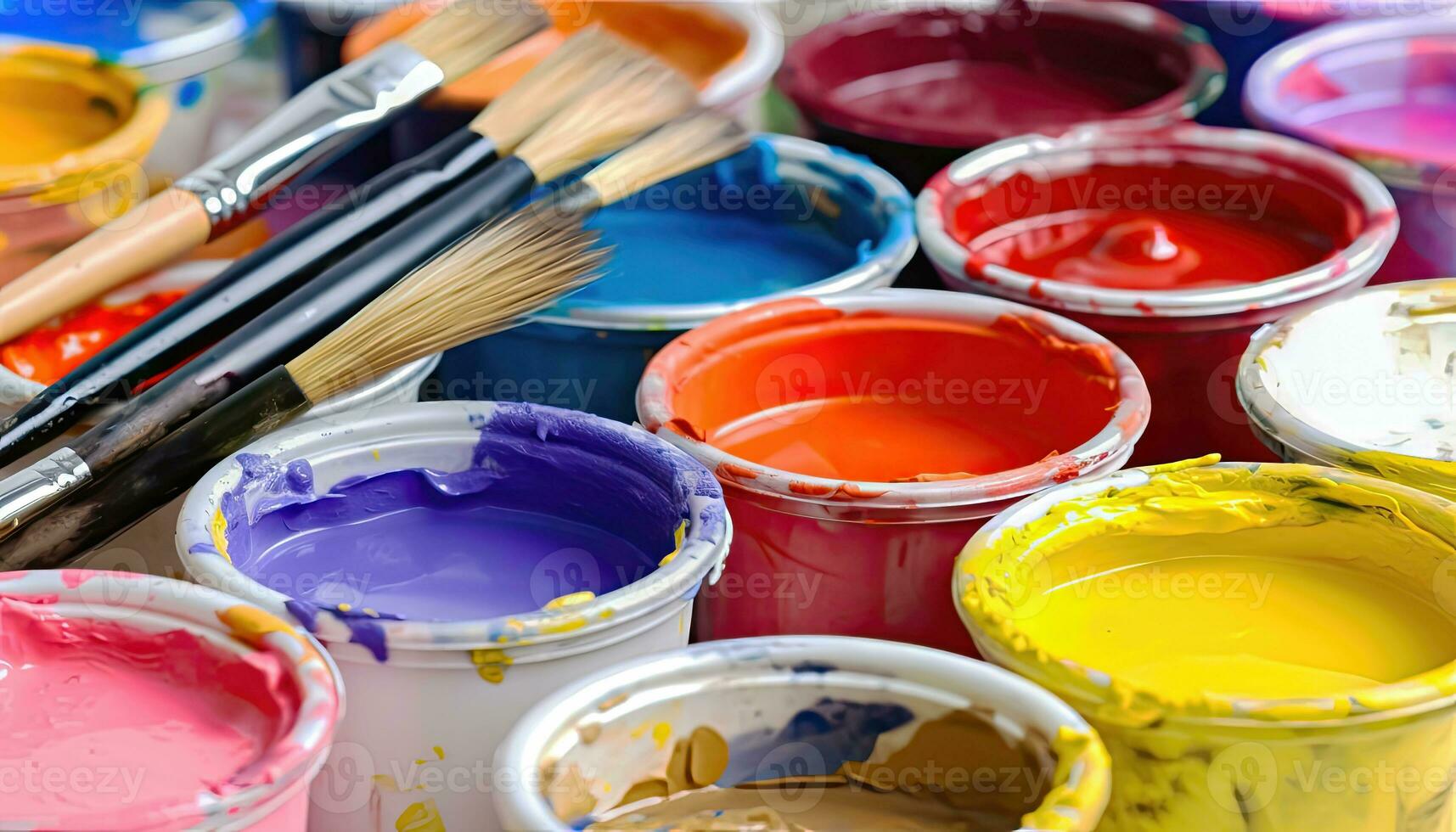 artístico esenciales - de colores pinturas y cepillos para creativo proyectos - generativo ai foto