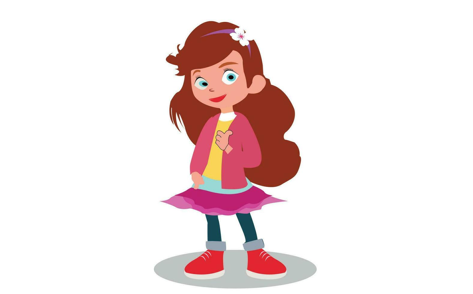 vector teenager girl cartoon character, girl with happy smile on white background.