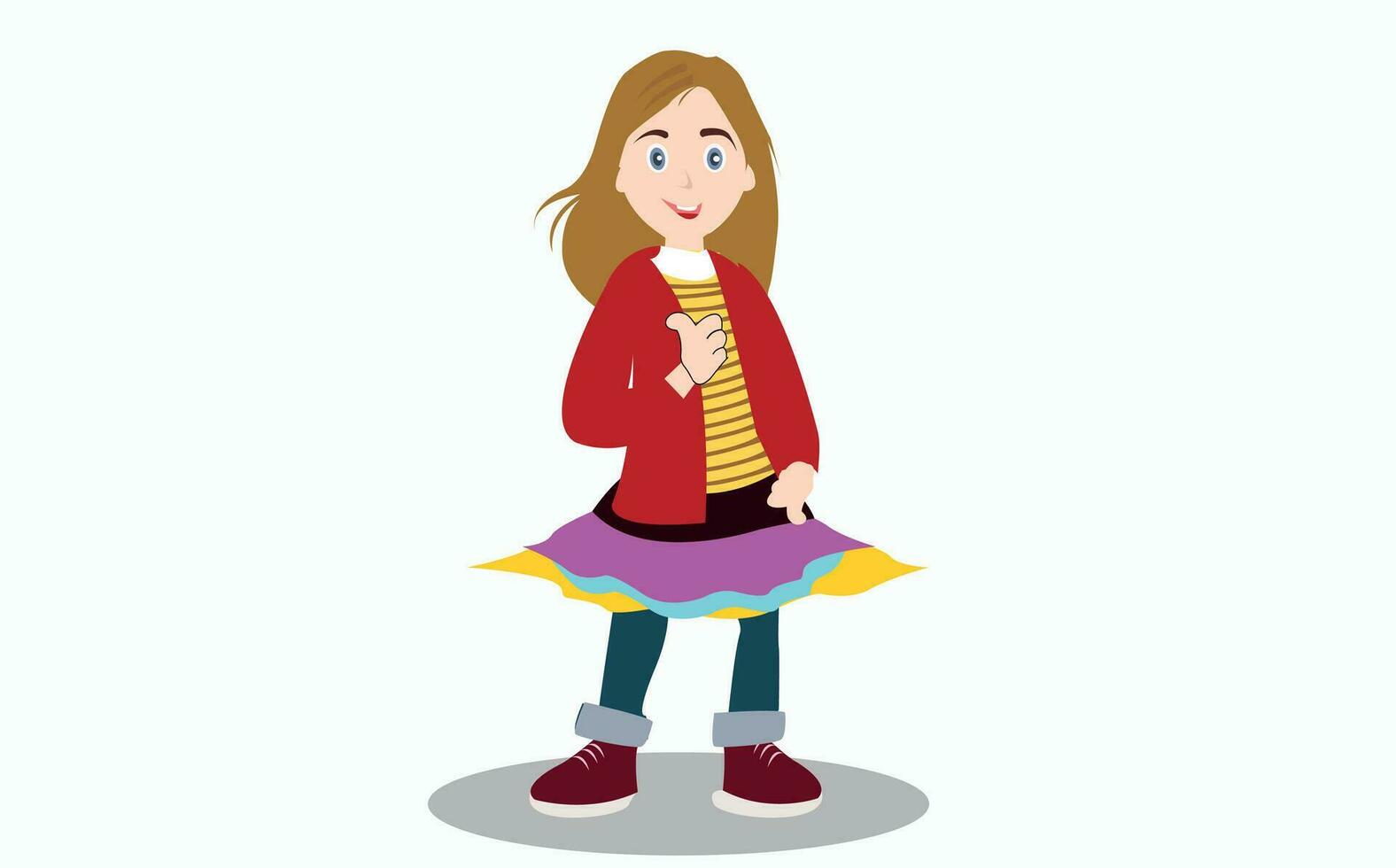 vector teenager girl cartoon character, girl with happy smile on white background.