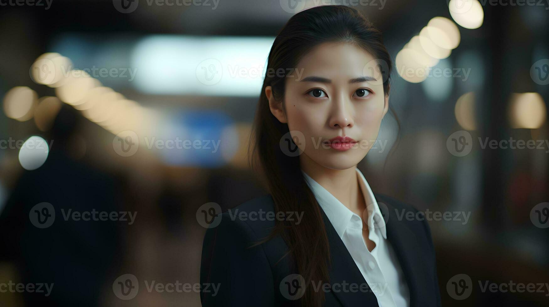 an asian business woman standing in an office. AI Generated photo
