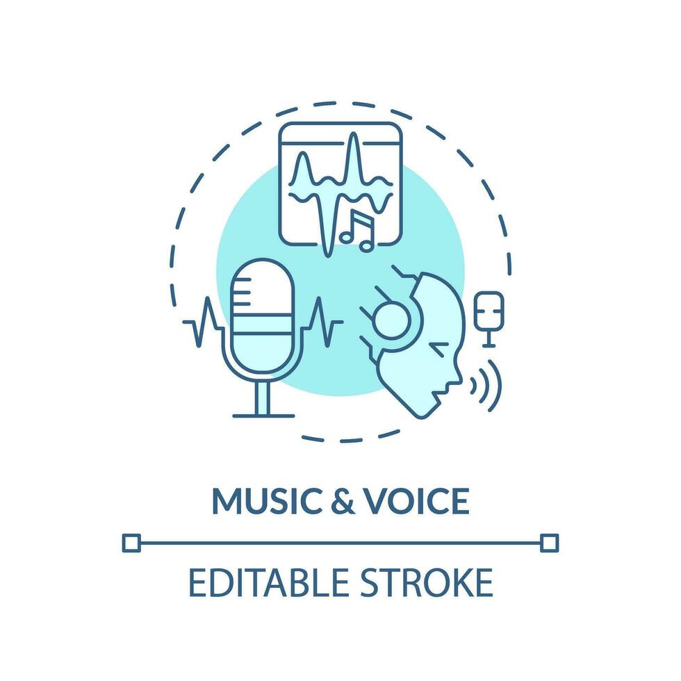 Editable music and voice icon concept, isolated vector, AI for SEO blue thin line illustration. vector