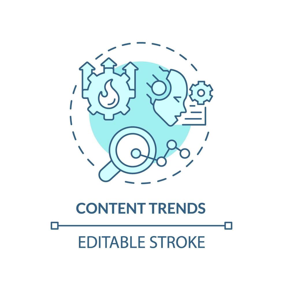 Editable content trends icon concept, isolated vector, AI for SEO blue thin line illustration. vector