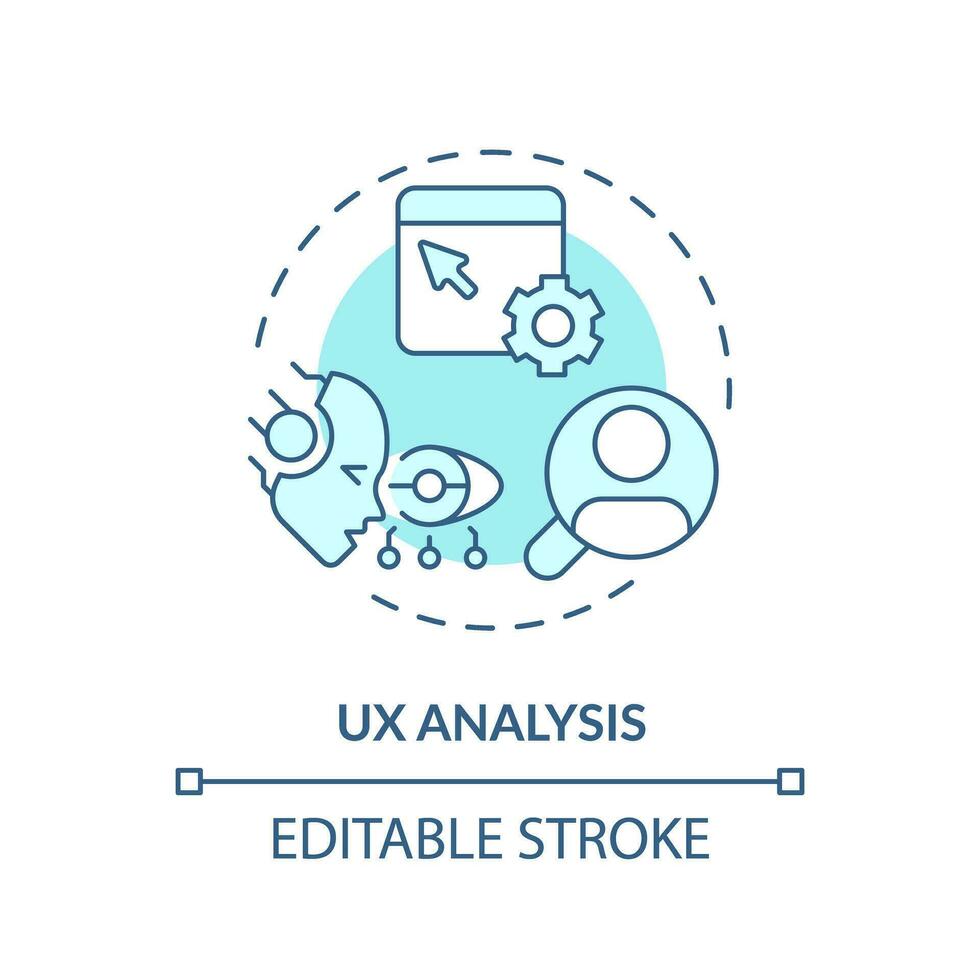 Editable UX analysis icon concept, isolated vector, AI for SEO blue thin line illustration. vector