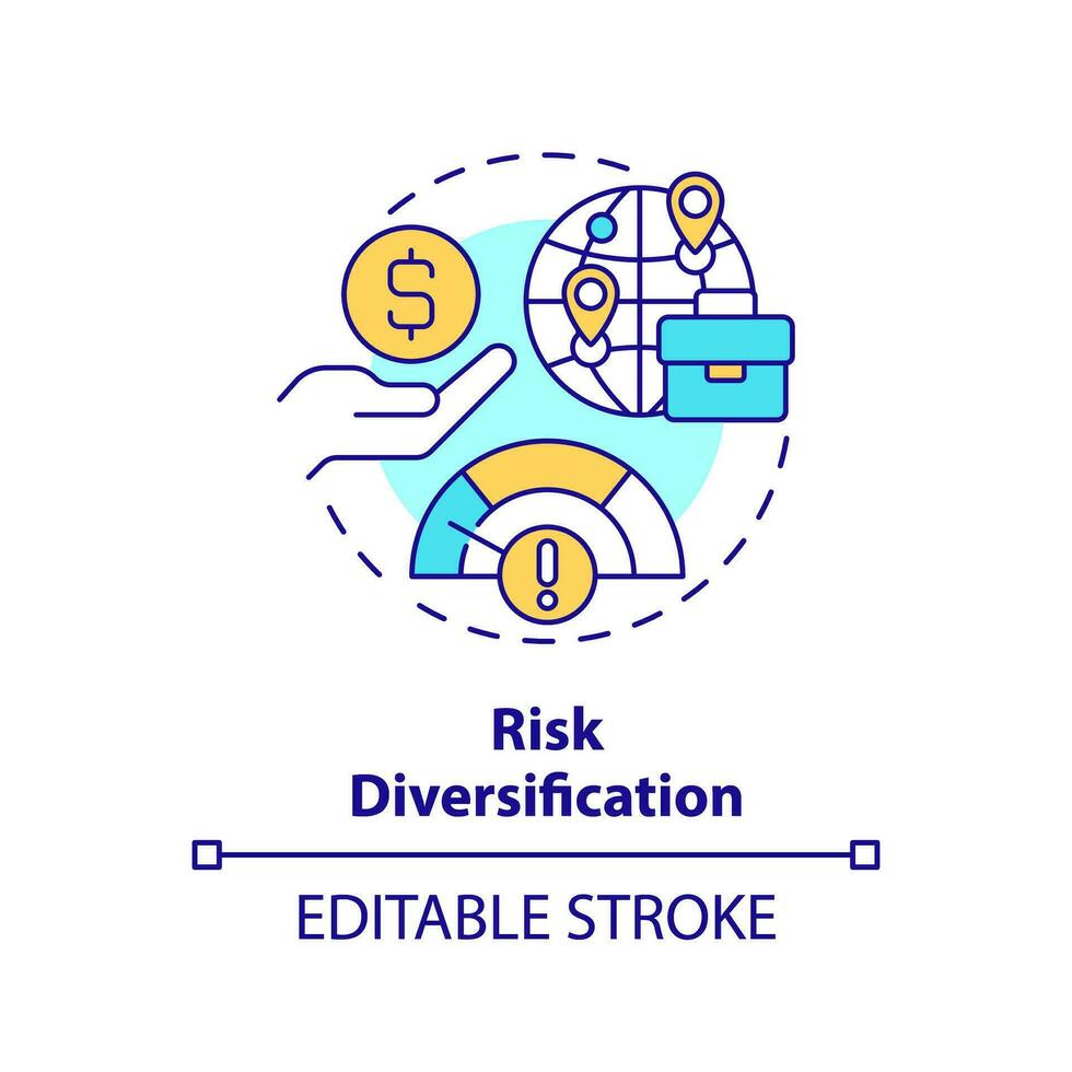 Editable risk diversification icon, isolated vector, foreign direct investment thin line illustration. vector